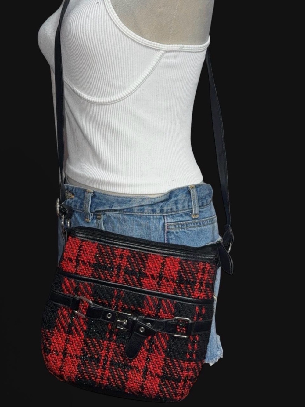croft & barrow Red and Black Plaid Crossbody Bag